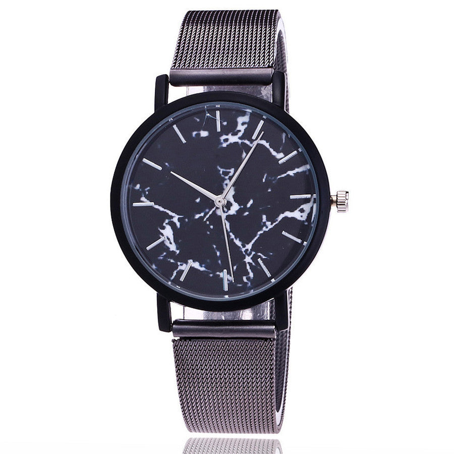 Vansvar Fashion-Marke Silber- und Gold-Meshband kreative Marmor-Armbanduhr lässige Damen Quarzuhren Geschenk Relogio Feminino