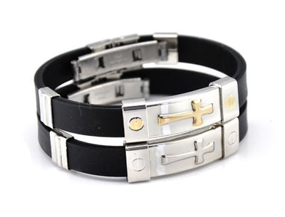 Pulsera de Acero Titanio y Silicona Cruz