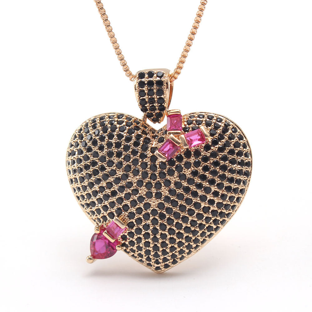 Collar AAA de circonita completa para mujer, chapado en oro real, cobre, corazón de melocotón, joyería