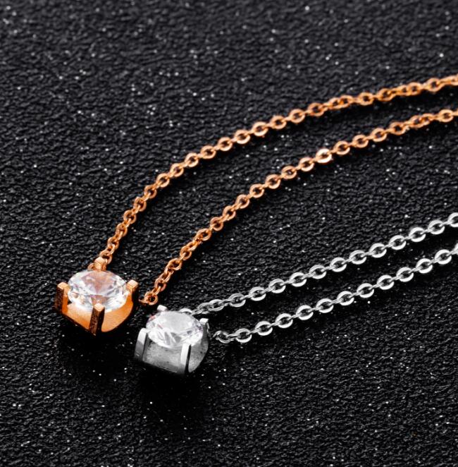 Damen Halsketten mit Gliederkette Trendy runde weiße große Zirkonia-Anhänger Halskette für Damen Mädchen Geschenk Schmuck