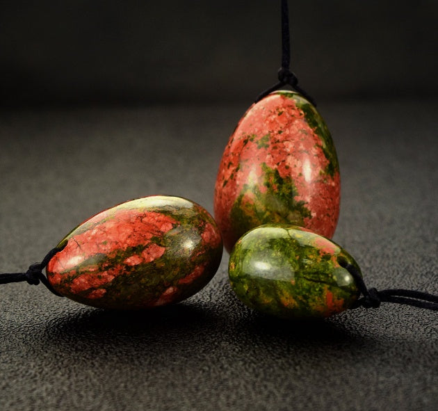 Drilled Natural Unakite Yoni Egg Pelvic Kegel Exercise Jade Egg Tightening Vaginal Muscle Jade Ben Wa Ball Massage Stone Body