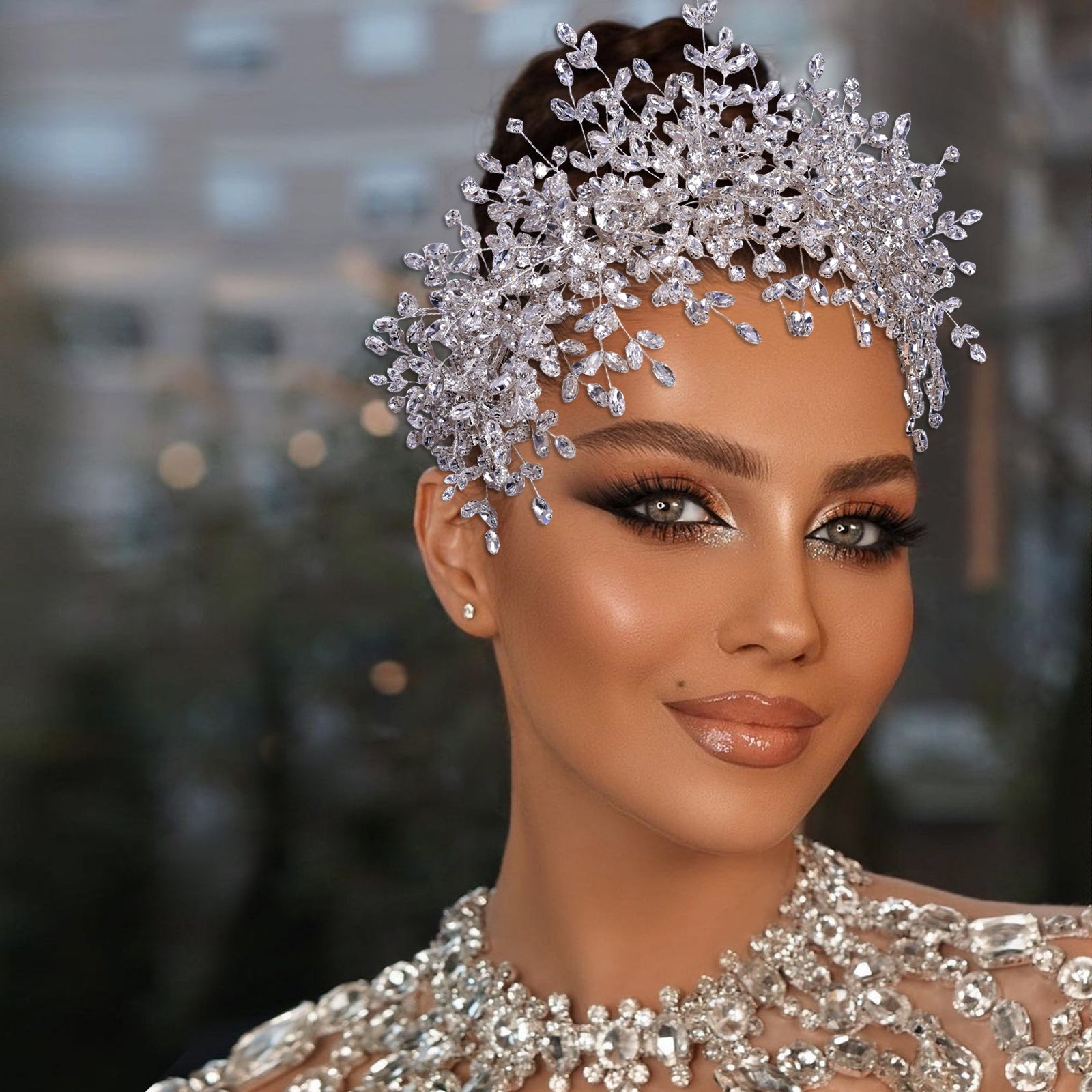 Nueva corona de boda de reina de hielo y nieve con diamantes de imitación hechos a mano pesados