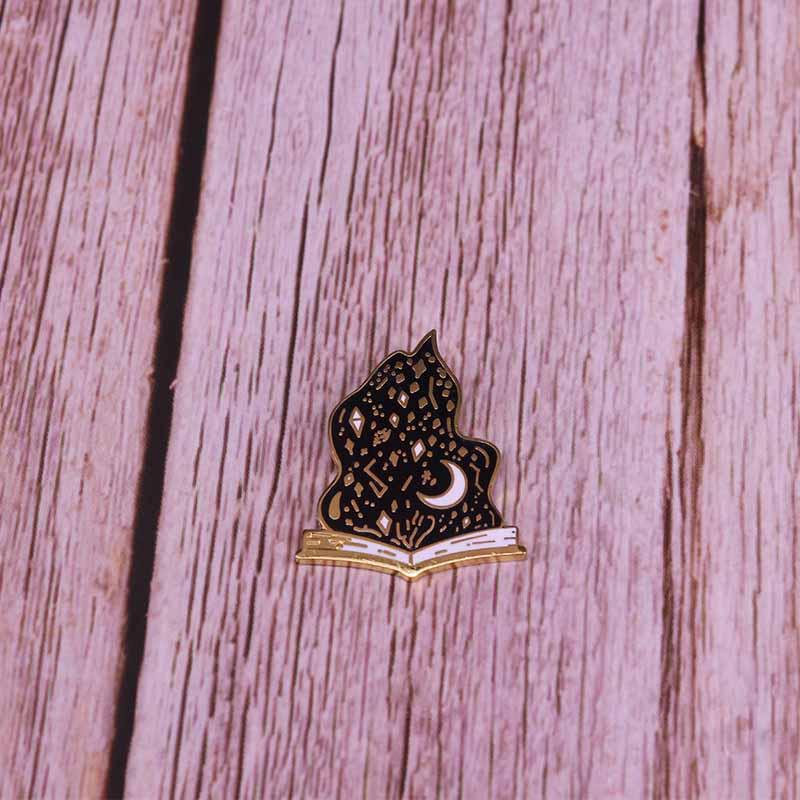 Magic book enamel pin magic witchcraft badge black flame brooch