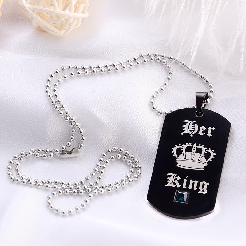Black Necklaces & Pendants Her King and His Queen Black Titanium Couple Necklace Stainless Steel Pendant Gifts