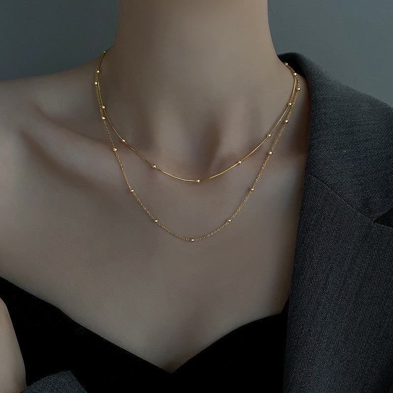 Simple All-match Round Beads Snake Bones Chain Titanium Steel Necklace