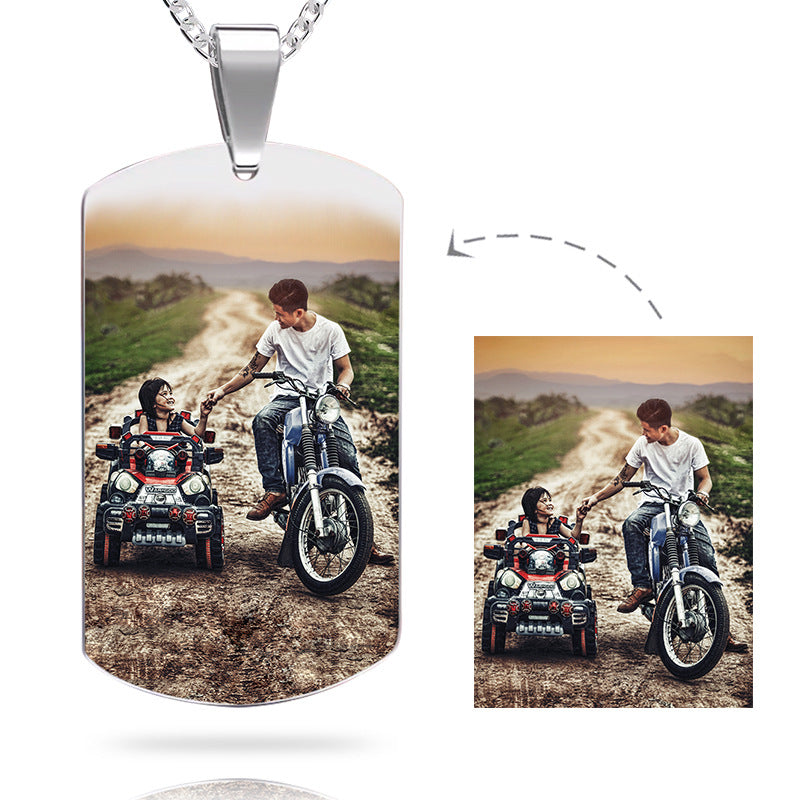 Personalisierte Halskette mit Edelstahl-Text, farbigem Bild, Gravur, Foto-Gravur-Anhänger