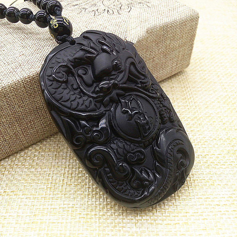 Obsidian Anhänger Drachen Anhänger Halskette