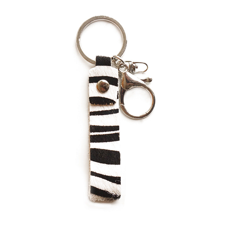 Leopard Zebra Print Cows Pattern Camouflage Leather Horse Hair European And American Key Ring Personality Handmade Key Chain Handbag Pendant