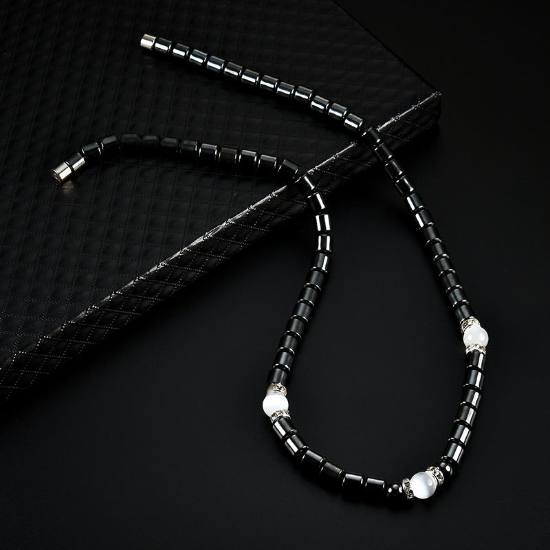 Collar de moda de hematita con cristales de diamante
