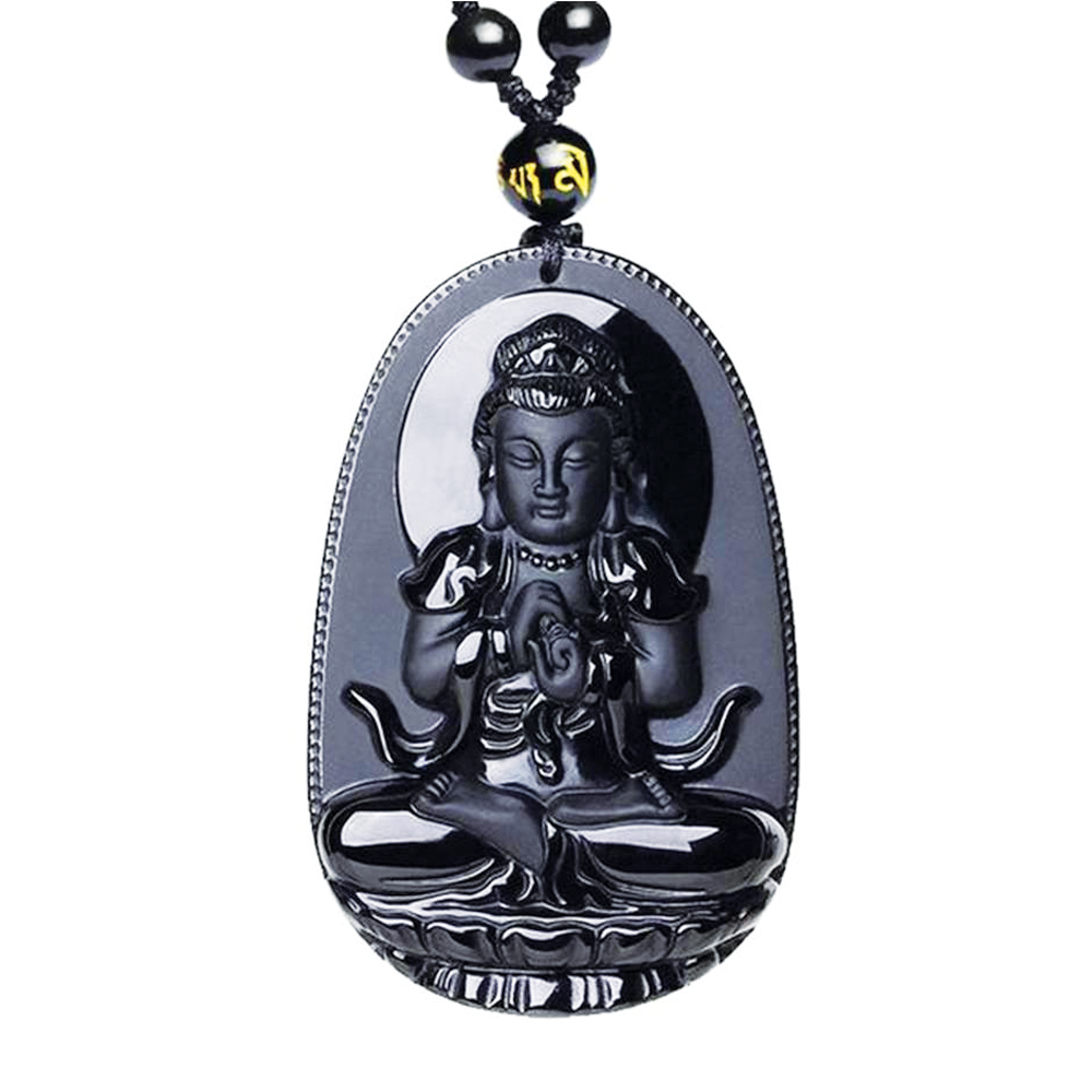 Energieheilung Natur Schwarz Obsidian Buddha Halskette