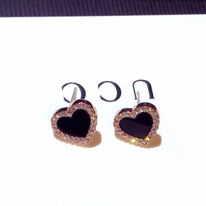 Pendientes de esmalte con forma de corazón, color rosa, joyas negras, regalo de boda
