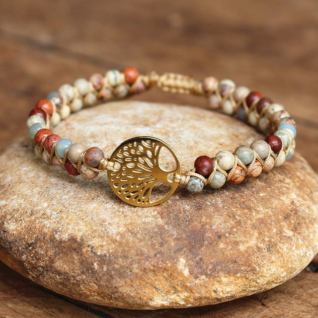 Pulsera de la amistad para amantes, de yoga, tejida a mano con cuentas de ágata natural