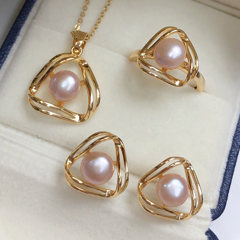 Schlichtes und Exquisites Süßwasserperlen-Collier-Set