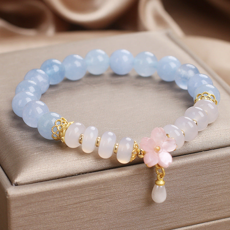 Pulsera de cristal de aguamarina para mujer, fresca y dulce