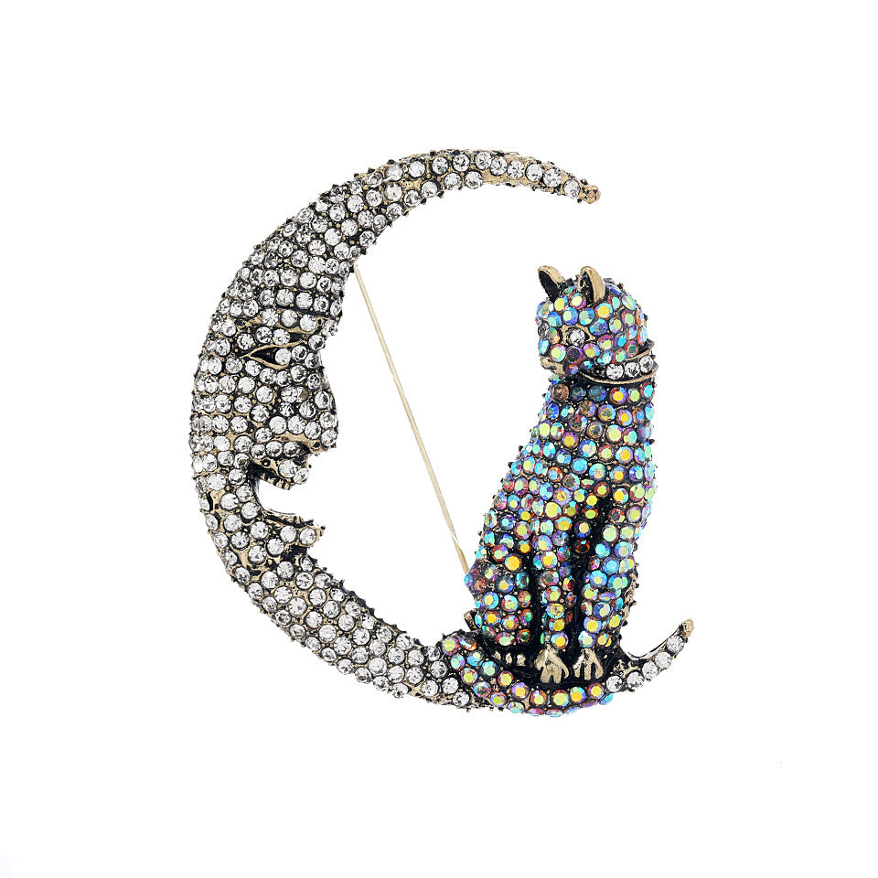 Kreative Retro Vollmond-Brosche für Damen mit schwerem Diamantbesatz