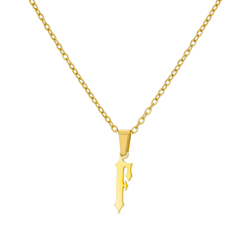 18K Gold Plating Stainless Steel Ancient English Letter Pendant Necklace