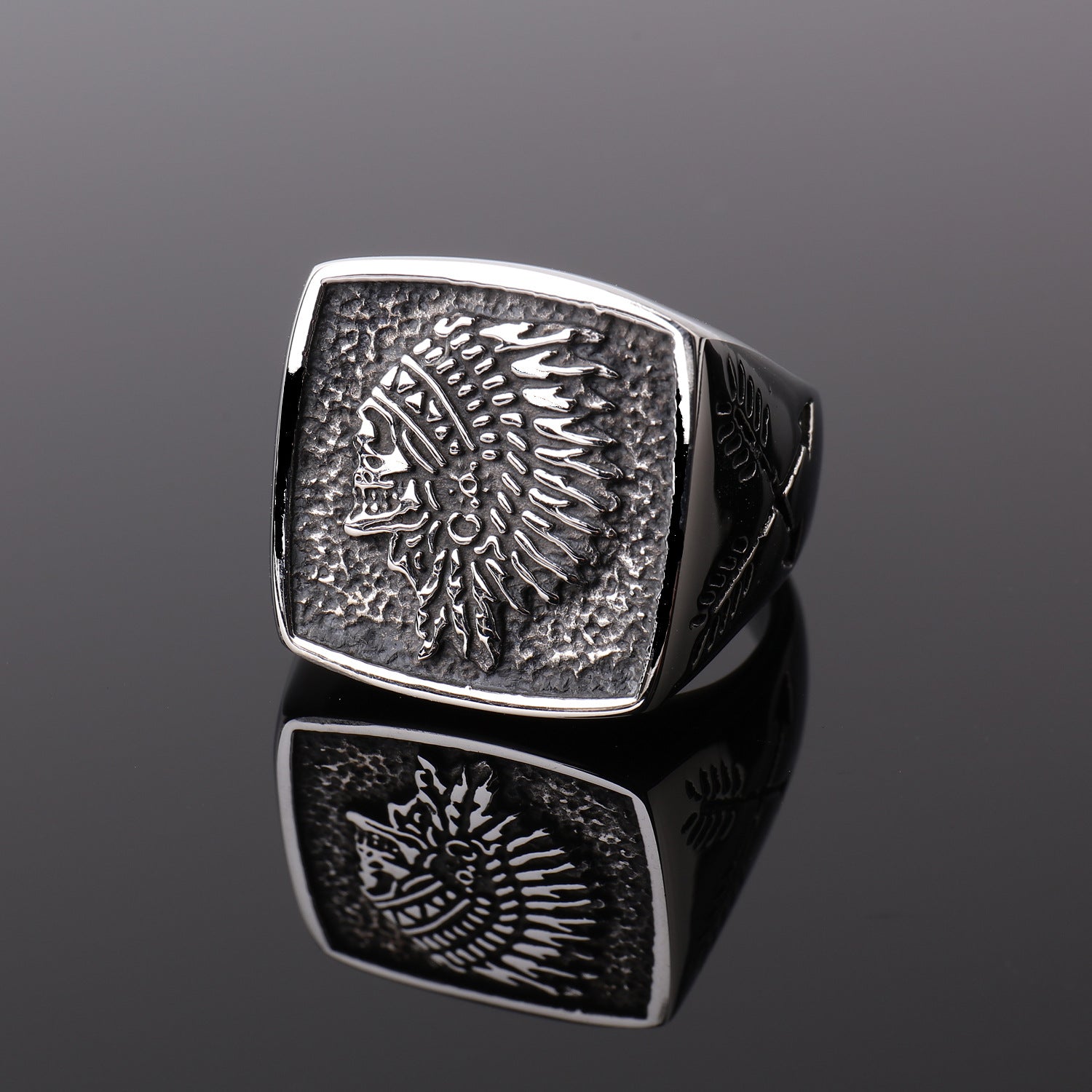 Indian Totem Ring Vintage Edelstahlring