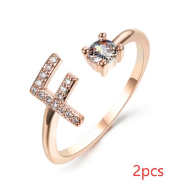 Nuevo Diseño Anillo Ajustable con Letra Inicial 26 Joyería de Moda para Mujeres Joyería Simple y Elegante
