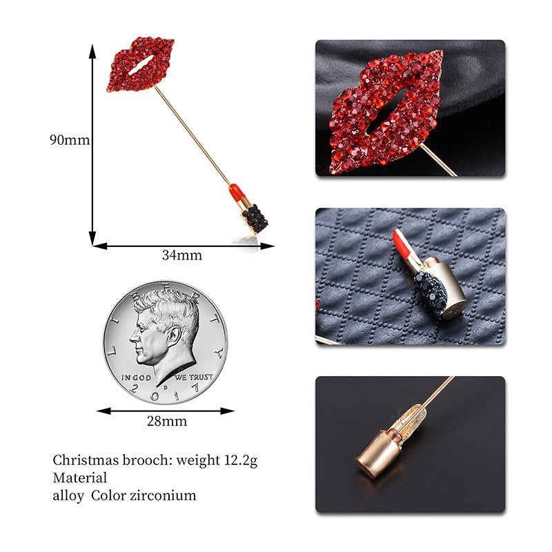 Broche de labios sexy con diamantes de aleación, para ropa de mujer