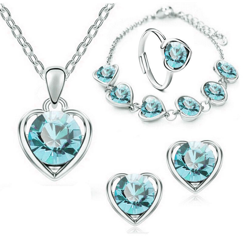 Mode Kristall Herz Herz Halskette Ohrringe Ring Armband Vierteiliges Set