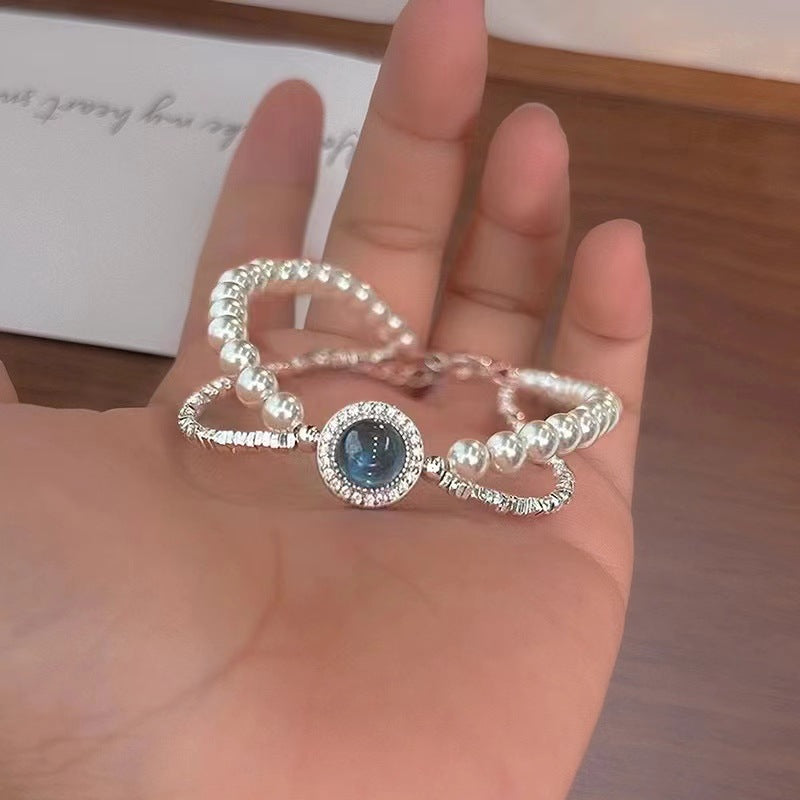S925 Sterling-Silber Aquamarin Kleine Stücke Silber Shijia Perlenarmband für Frauen