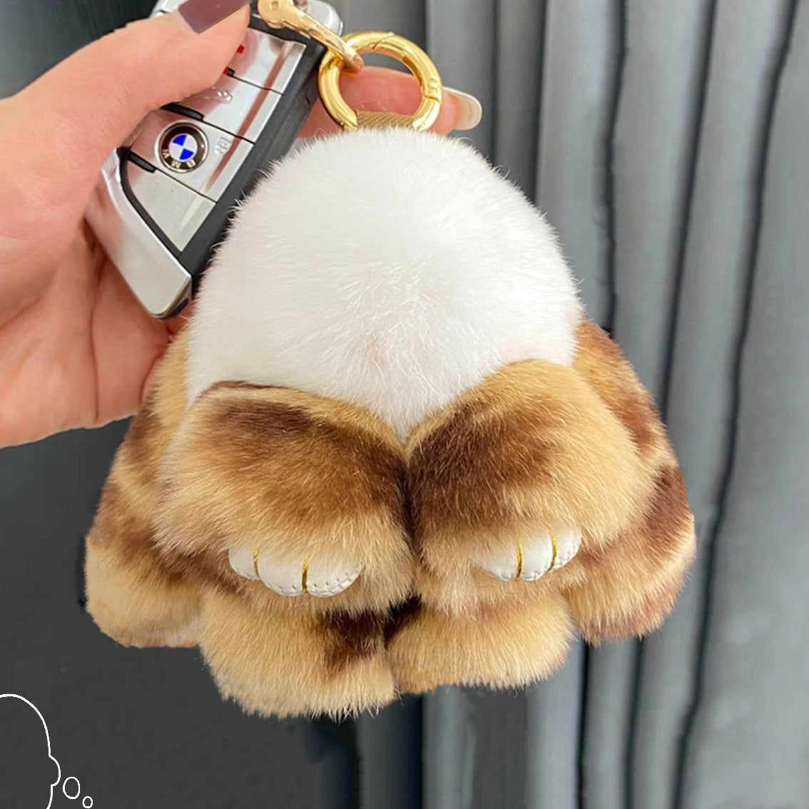 Llavero de Peluche con Colgante de Piel de Conejo