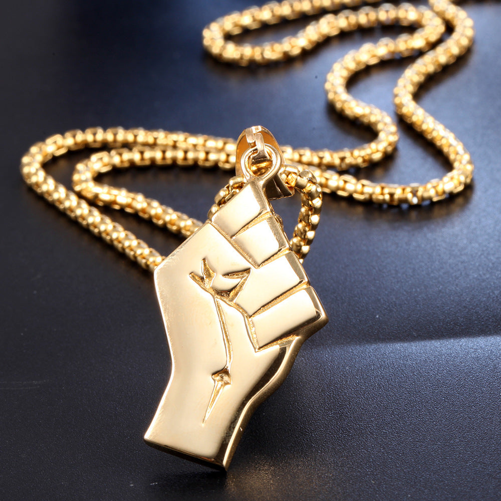 Herren Gold Faust Titan Stahl Anhänger Halskette