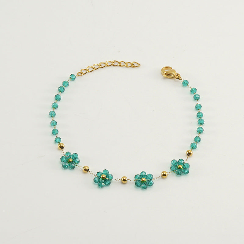 Color Crystal Flowers Stainless Steel Bracelet
