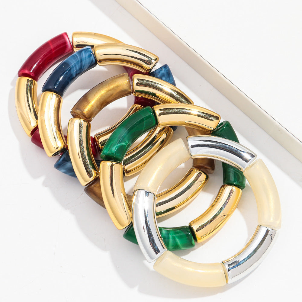 Pulsera de moda acrílica con polvo dorado y oro para mujer