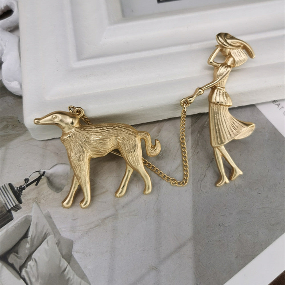 Schmuck Matte Gold Dog Walker Kollektion Brosche