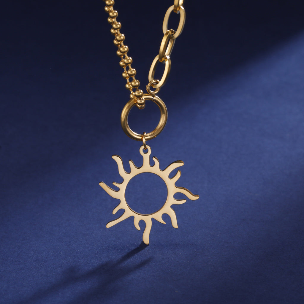 Titanium Steel Sun Pendant Necklace Clavicle Chain