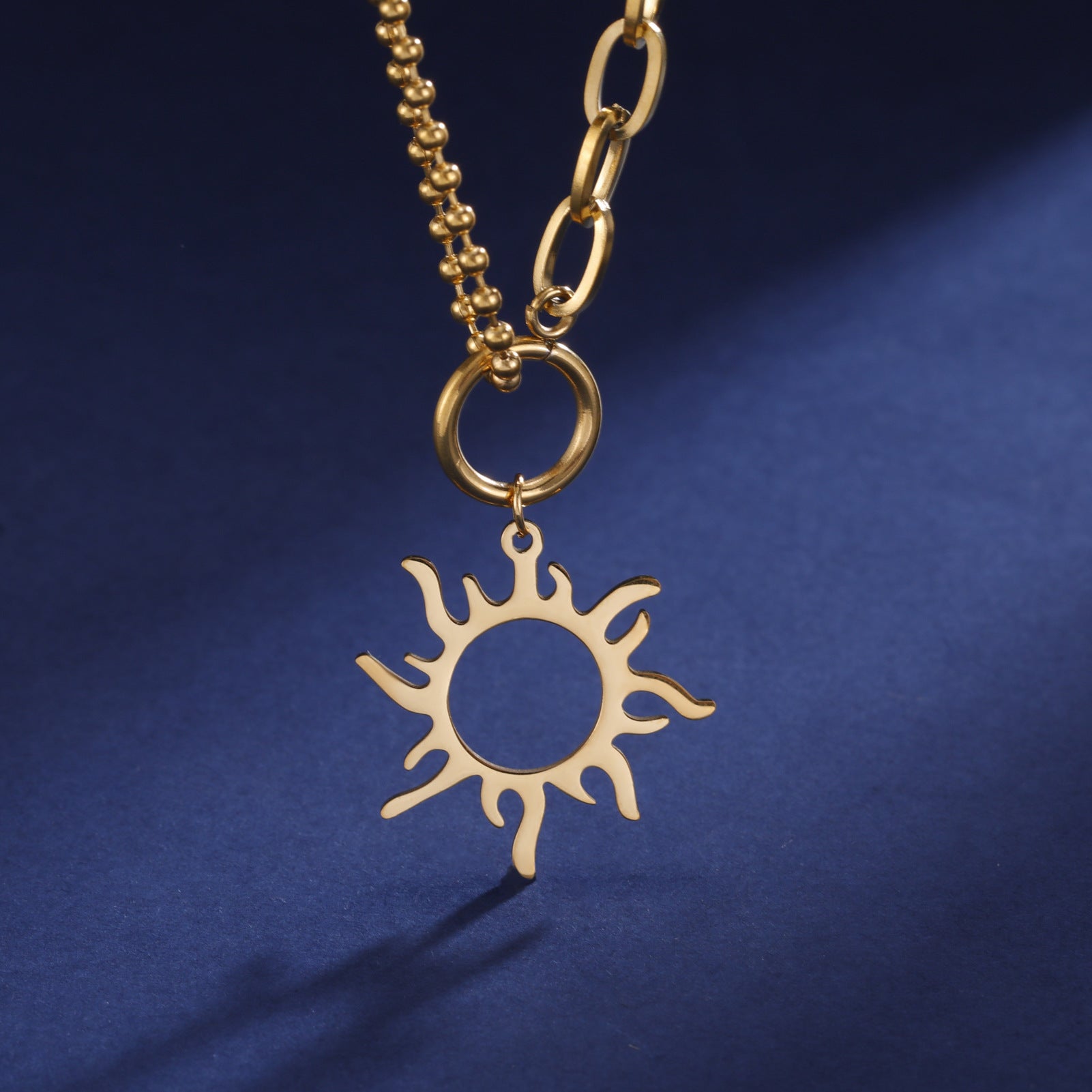 Titanium Steel Sun Pendant Necklace Clavicle Chain