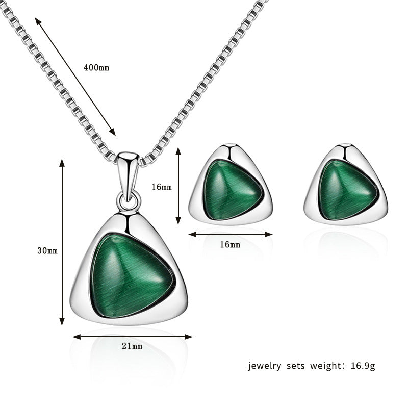Geometrisches Dreiecks-Cat-Eye-Halsketten- und Ohrring-Set