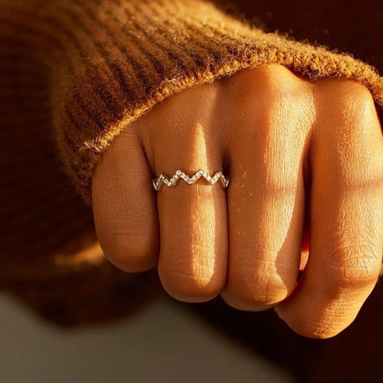 Wellenmuster Zirkon eingelegter Ring Verstellbarer Öffnungsring Wellenmuster Ring An meine Tochter Höhen und Tiefen Ring Wellenförmiger Zickzack-Ring Geschenk