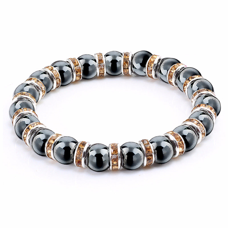 Haematite Beaded Bracelet Single Circle Couple Micro Inlay Rhinestones