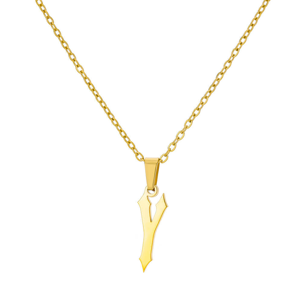18K Gold Plating Stainless Steel Ancient English Letter Pendant Necklace