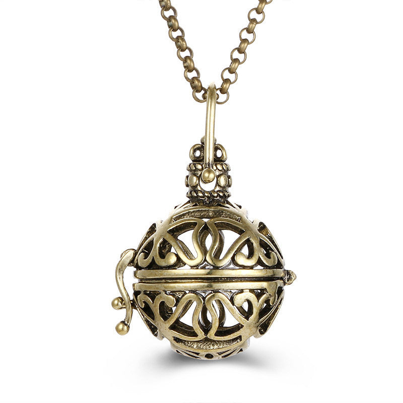 Collar hueco de aromaterapia con jaula de circonita, difusor de aceites esenciales, caja de perfume, accesorios antiguos para ropa tradicional Han