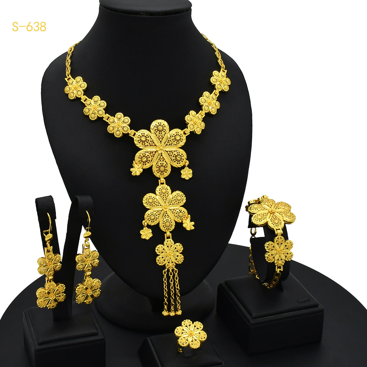 Traje de joyería árabe nupcial para mujer chapado en oro de 24 quilates