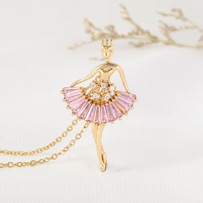 Ins Balletmädchen-förmige Halskette Mode Persönlichkeit Strass-Schlüsselbeinkette Schmuck für Frauen