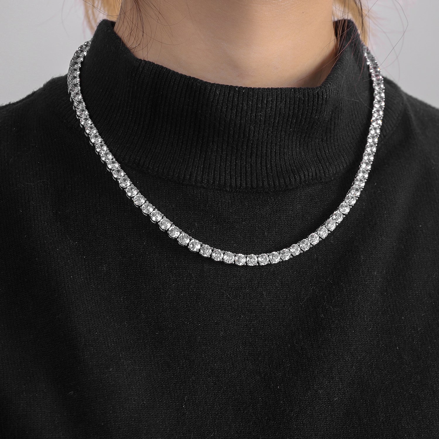Collar tenis de circonita de 4mm, accesorios de lujo ligeros para pareja, hombres y mujeres, collar a juego.
