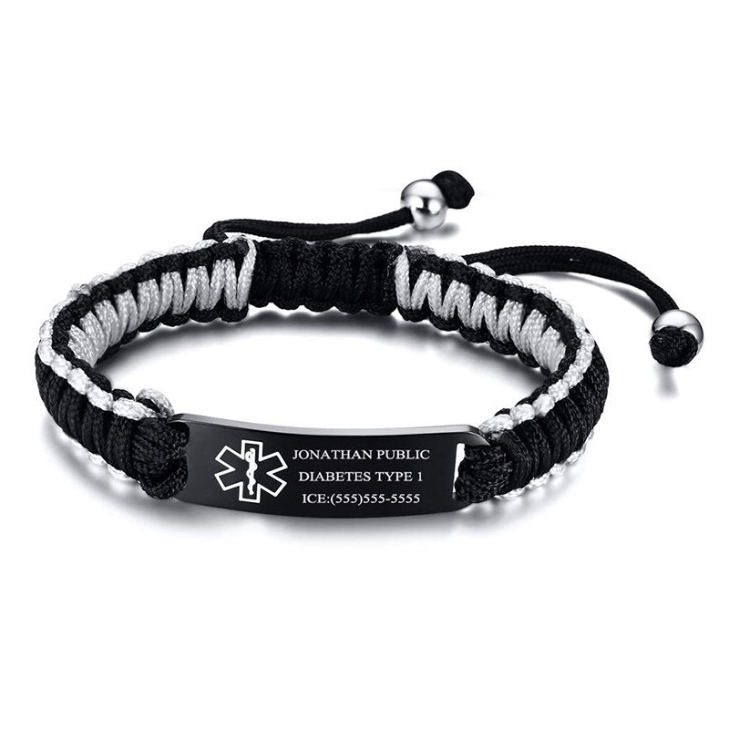 Schwarz plattiertes geflochtenes Schriftzug-Edelstahl-Armband