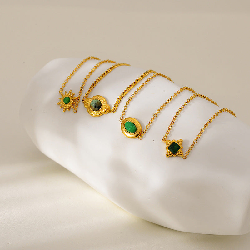Pulsera con colgante de cristal verde pino de moda para mujer