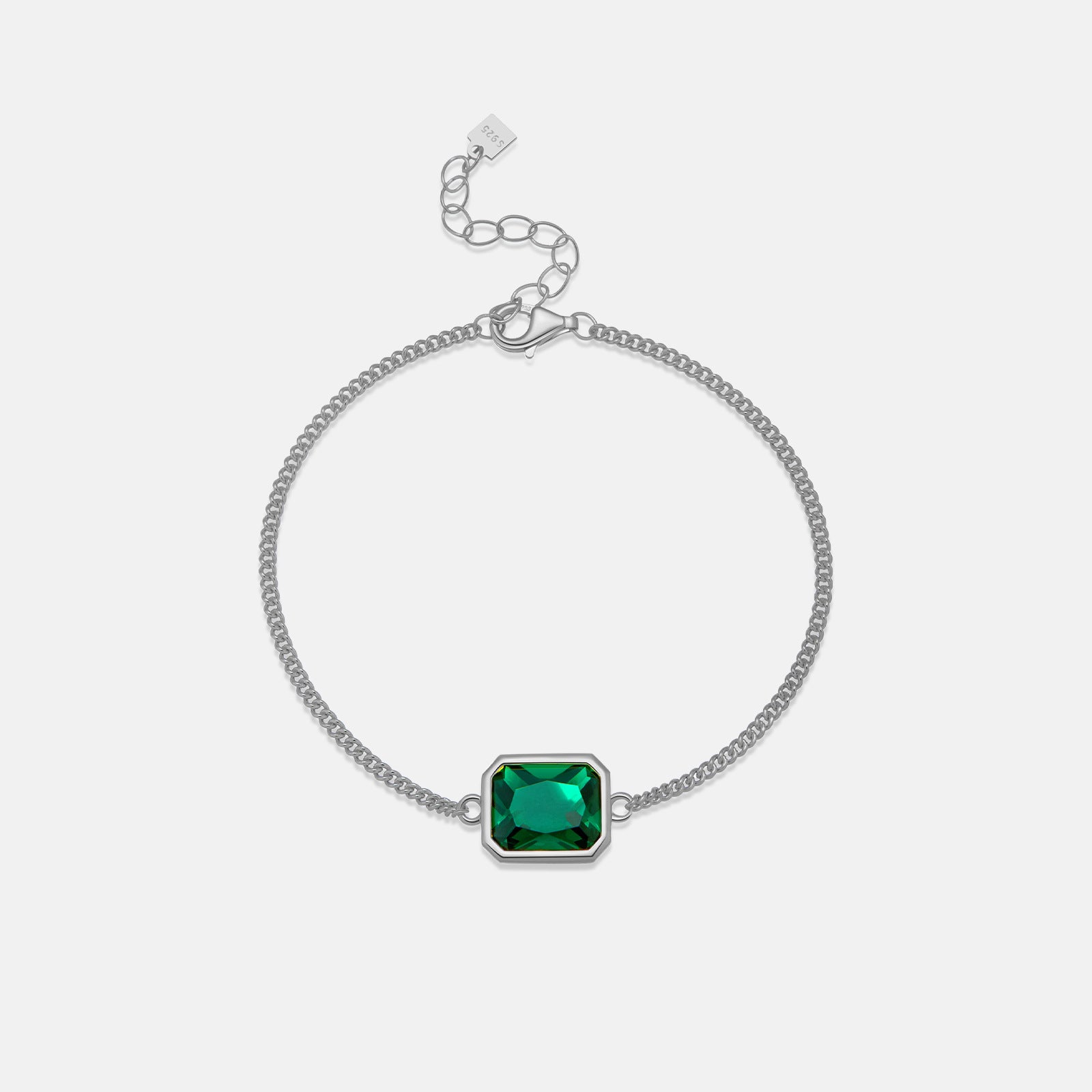 Women's Fashionable Simple S925 Sterling Silver Green Zircon Bracelet
