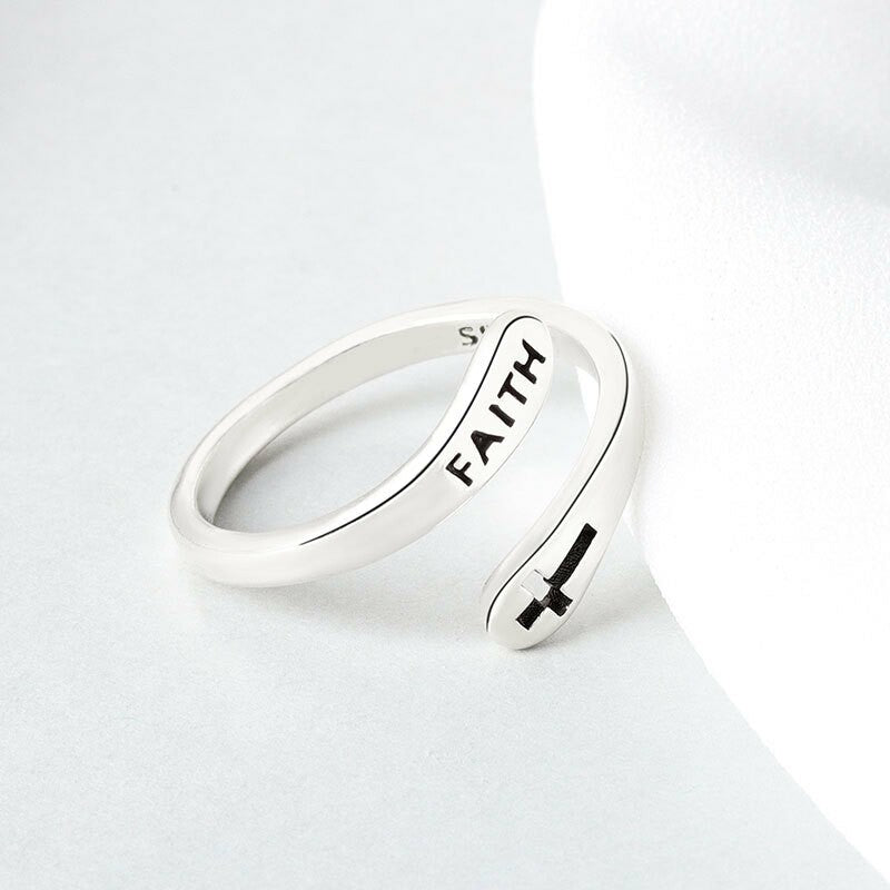 Anillo Ajustable Vintage Fe Letras Cruz Apertura Anillos Ajustables Para Mujeres Hombres Joyería Cristiana Regalo