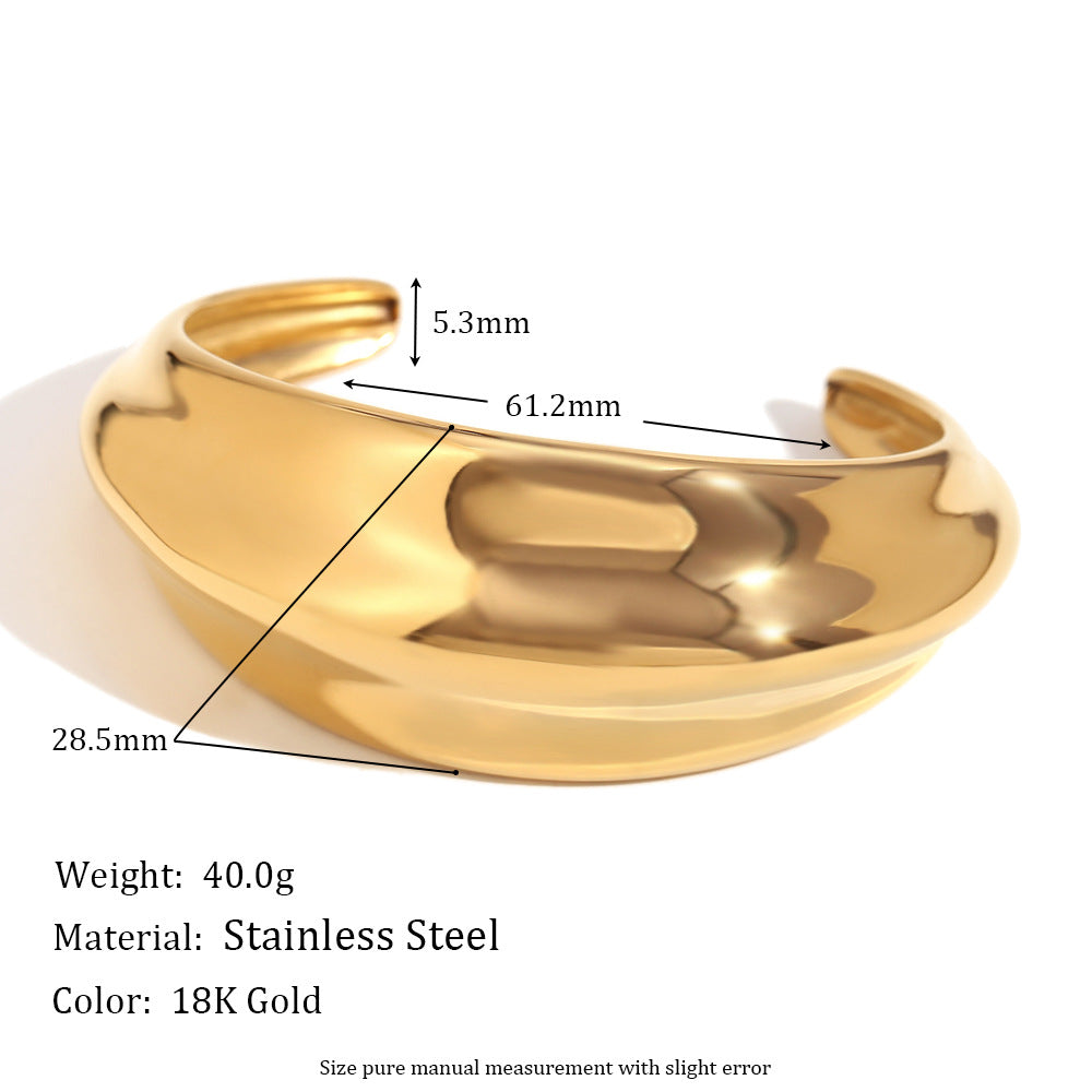 Stainless Steel 18K Gold Plating Concave-convex Curved Surface Smooth Opening Bracelet