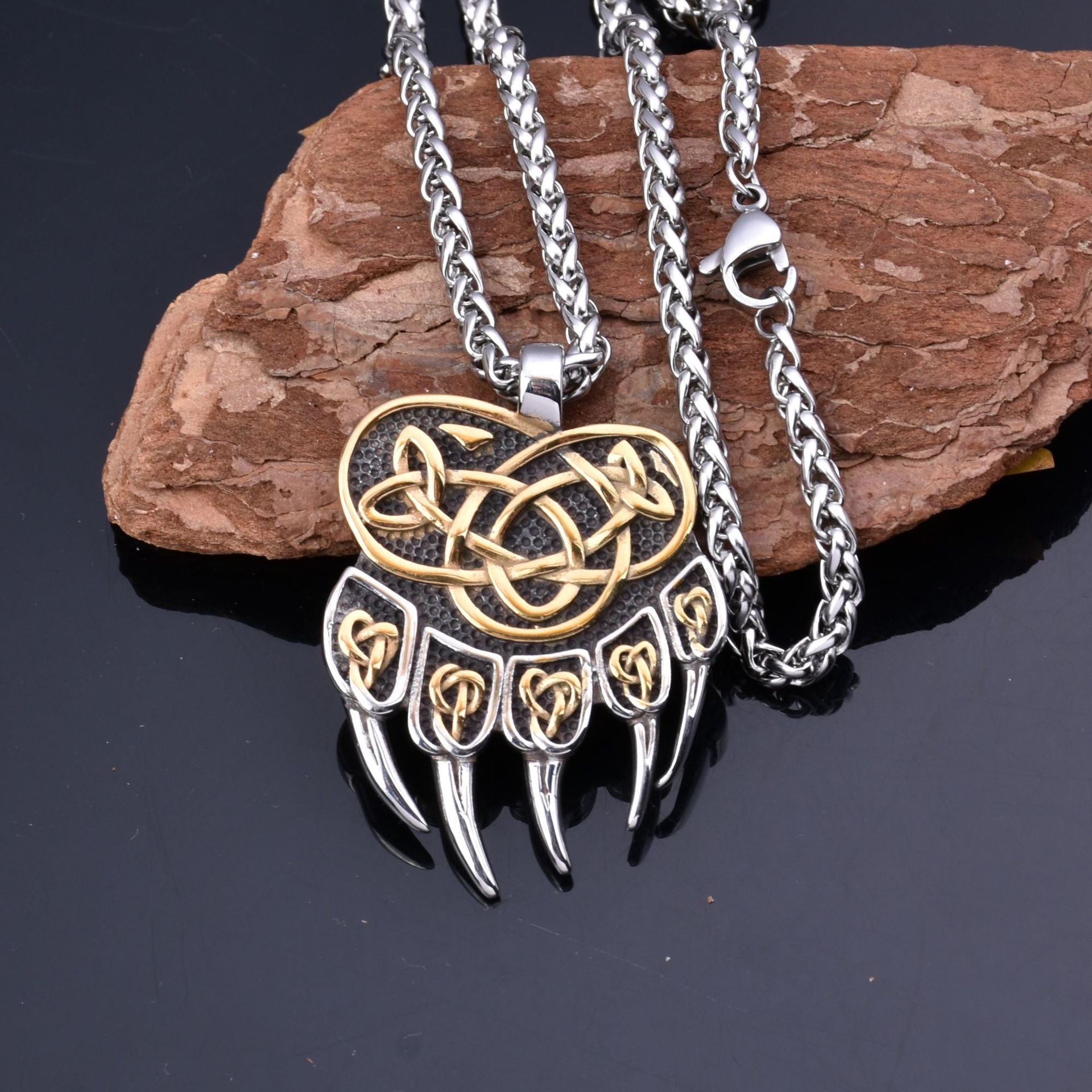 Asgard Crafted Handgefertigter Edelstahl Bärenpfoten-Anhänger mit Kette