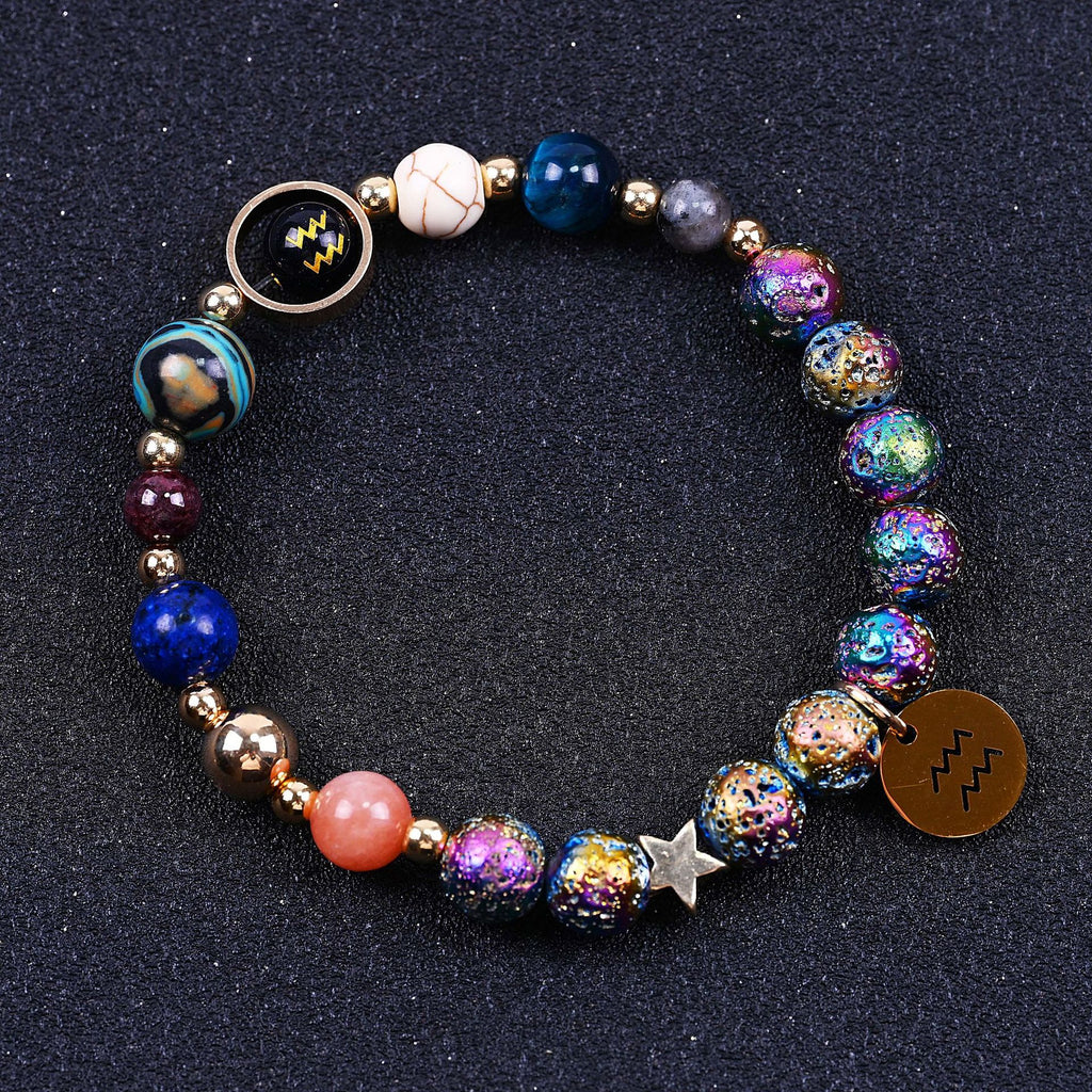 Pulseras de las Doce Constelaciones de Roca Volcánica Colorida de San Azul