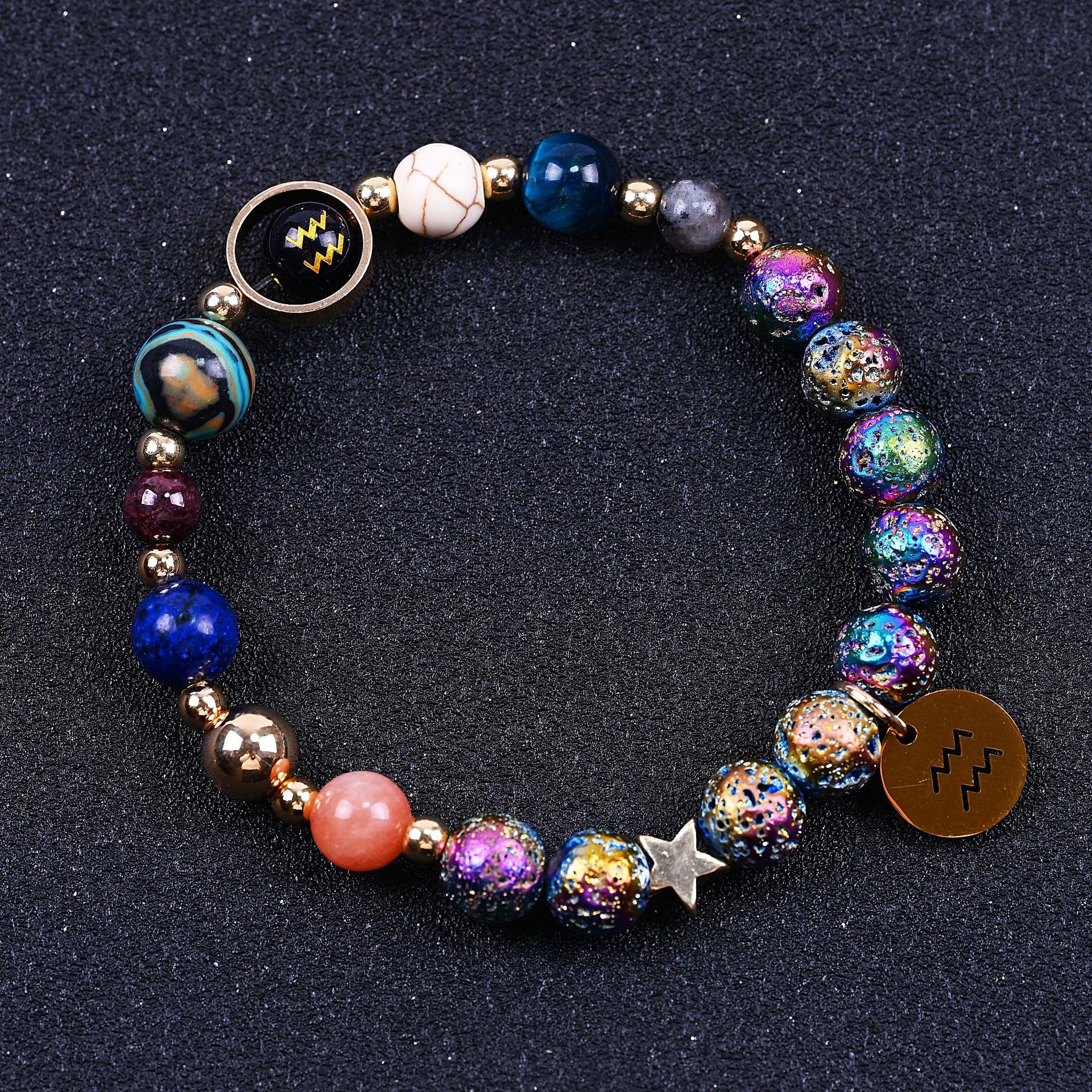 Pulseras de las Doce Constelaciones de Roca Volcánica Colorida de San Azul