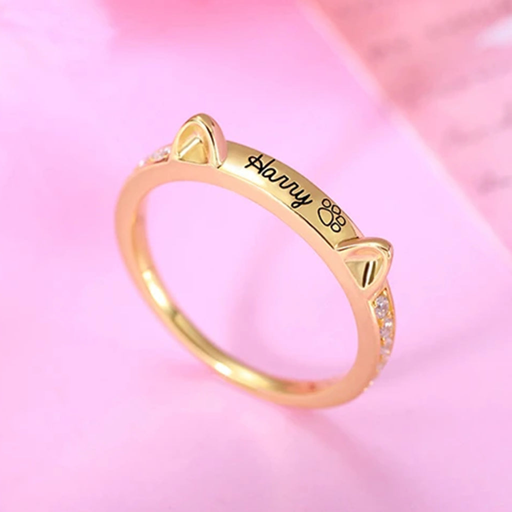 Personalisierter Haustier Katzenohren Namensring Modeschmuck