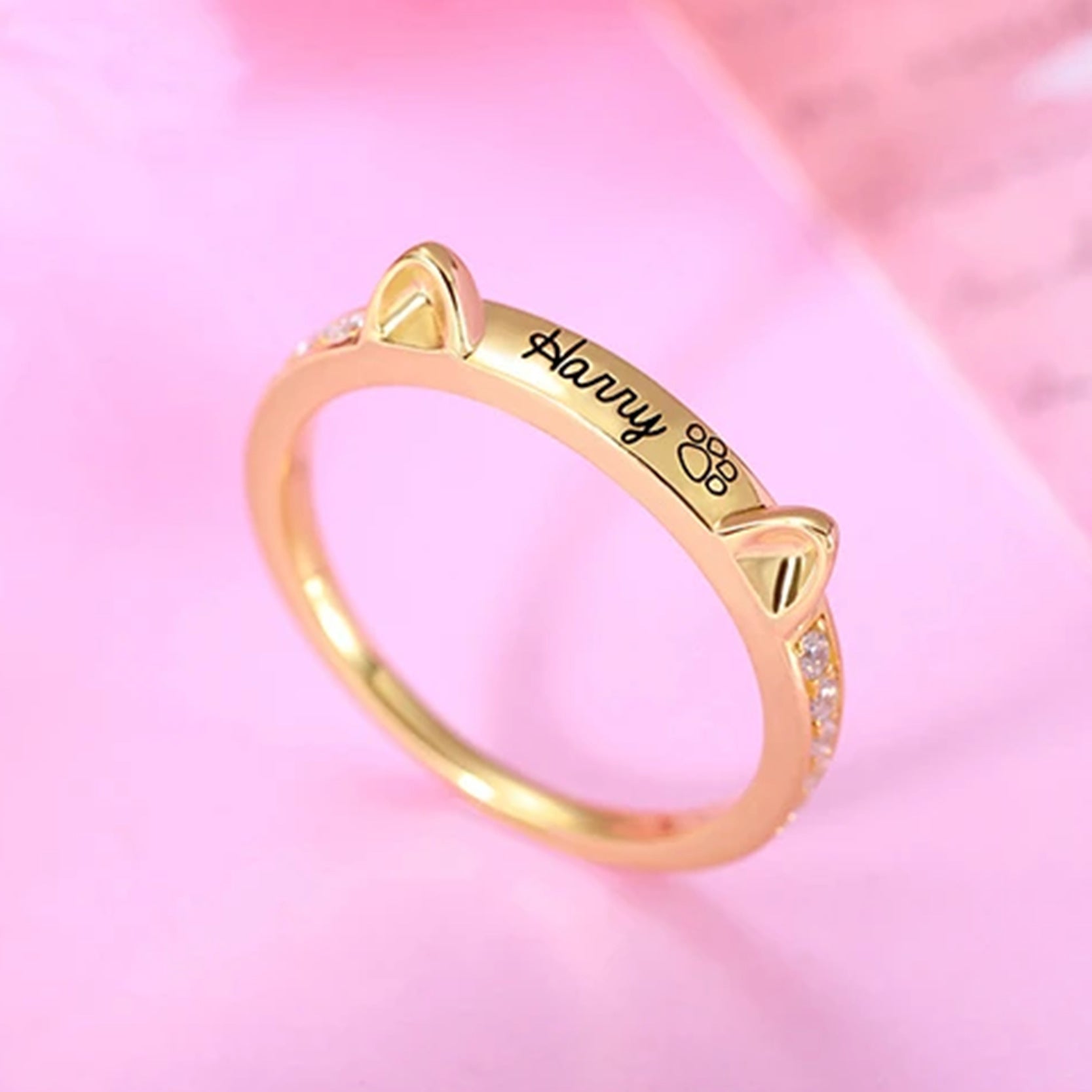 Personalisierter Haustier Katzenohren Namensring Modeschmuck